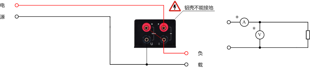 單相雙線（1P2W）功率測(cè)量時(shí)的DP800數(shù)字功率計(jì)接線圖