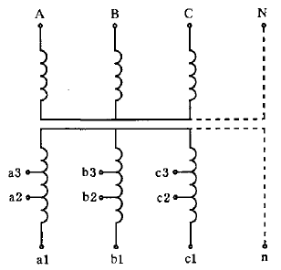 有一個(gè)多抽頭二次繞組的電壓互感器三相組