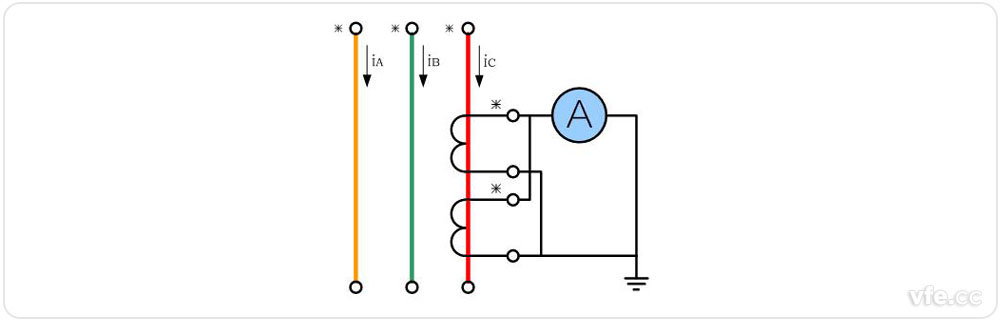 電流互感器原邊串聯(lián)、副邊并聯(lián)接線圖